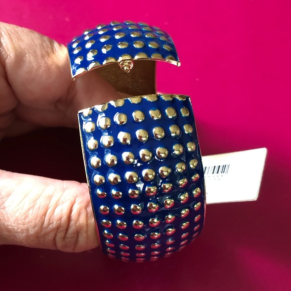 💙 Blue Enameled Hinged Bangle with Golden Dots 💙 - Picture 4 of 7